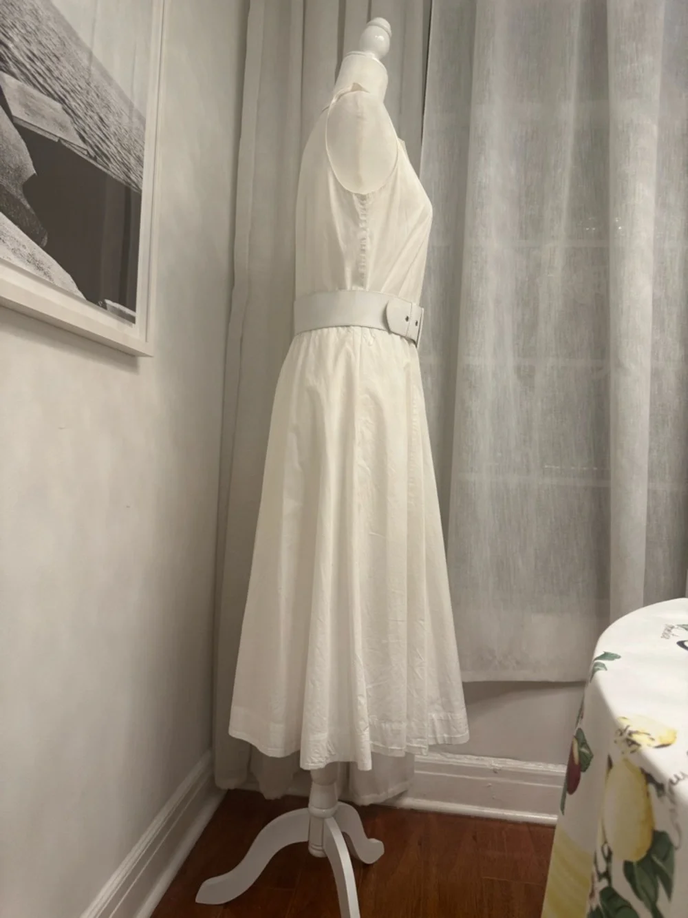 J. Crew Classic Sleeveless White Cotton Button-Front Midi Dress with Wide Belt - Picture 4 of 6